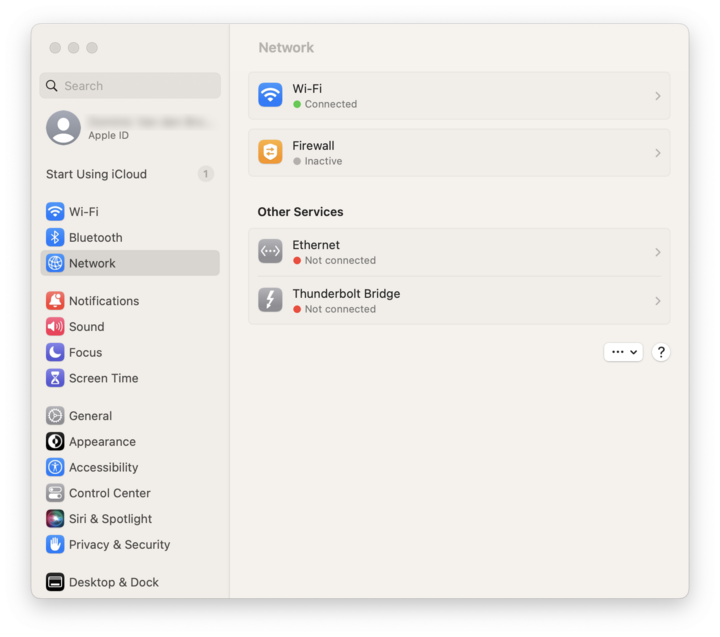 screenshot macOS Network settings
