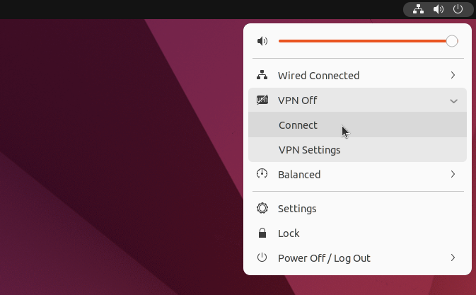 screenshot enable vpn on ubuntu
